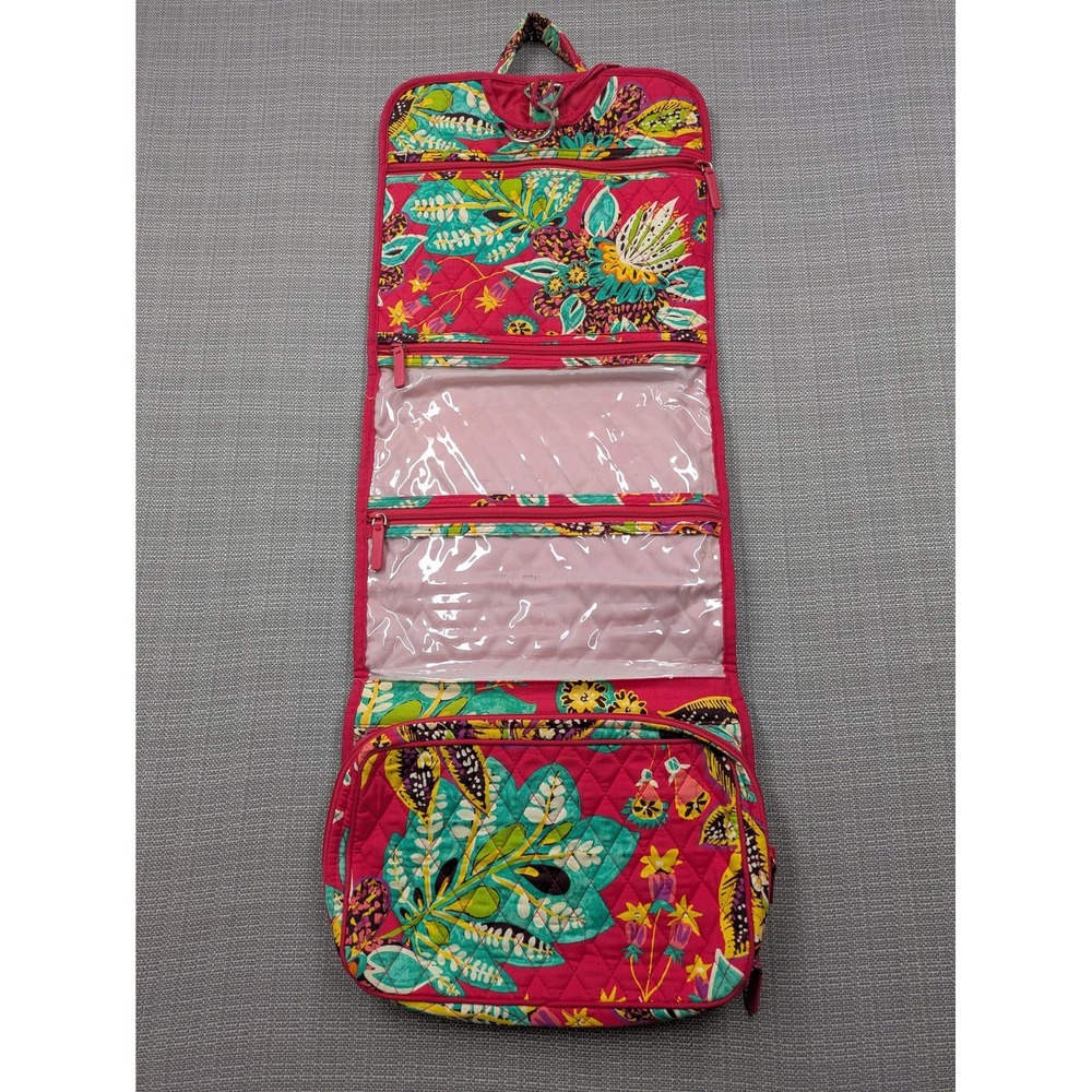 Vera Bradley Pink Floral Hanging Travel Organizer Quilted Cotton Toiletry Bag